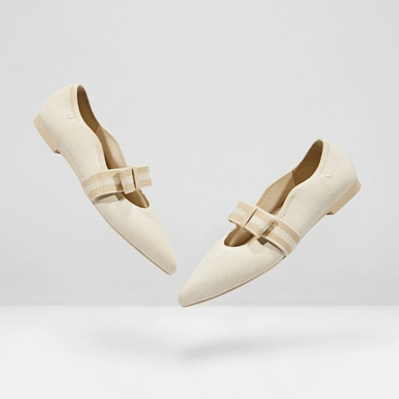 Viana Shoes - Viana Daphne Pointed Mary Jane Flats with bow cream ivory 38.5